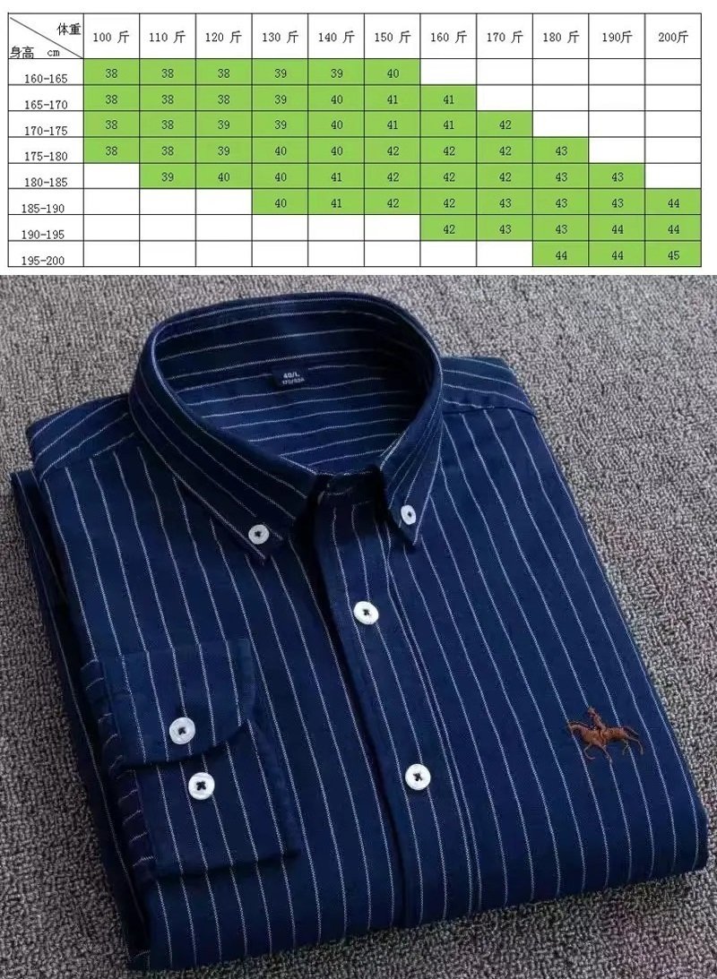 Size Chart for Mens Casual Long sleeve shirts