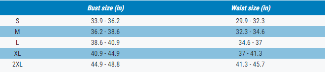 Breathable Sleeveless Tank top Size Chart for Custom. 