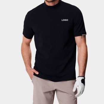 Customized Round neck or collarless black color golf shirts