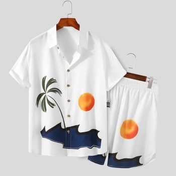 Mens Summer Hawaiian Shirt And Shorts Set, Soft Material