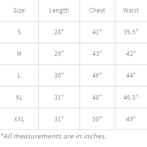 Size chart for collarless golf shirts which make customer to understand standard size chart.