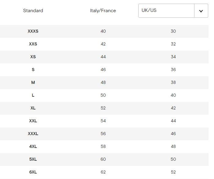 Size Chart for our customer varsity jackets men's to understand.