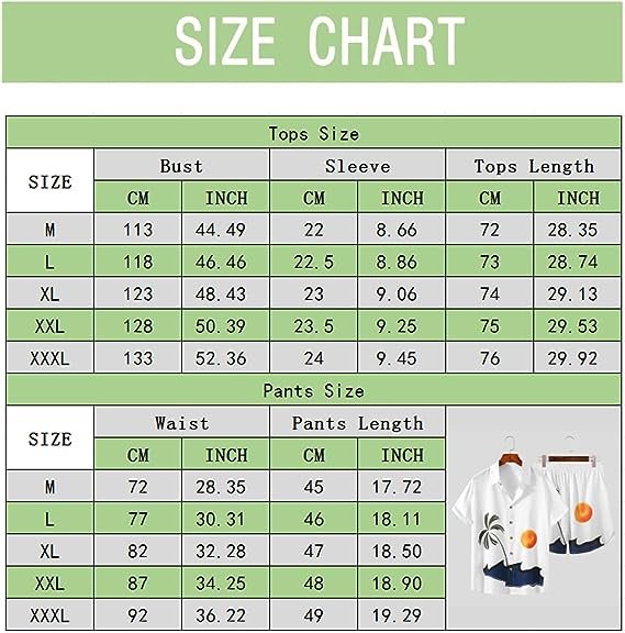 Size Chart for Men Shirt and Shorts Set, To Understand the Customer for our Standard Size Chart for this Sets
