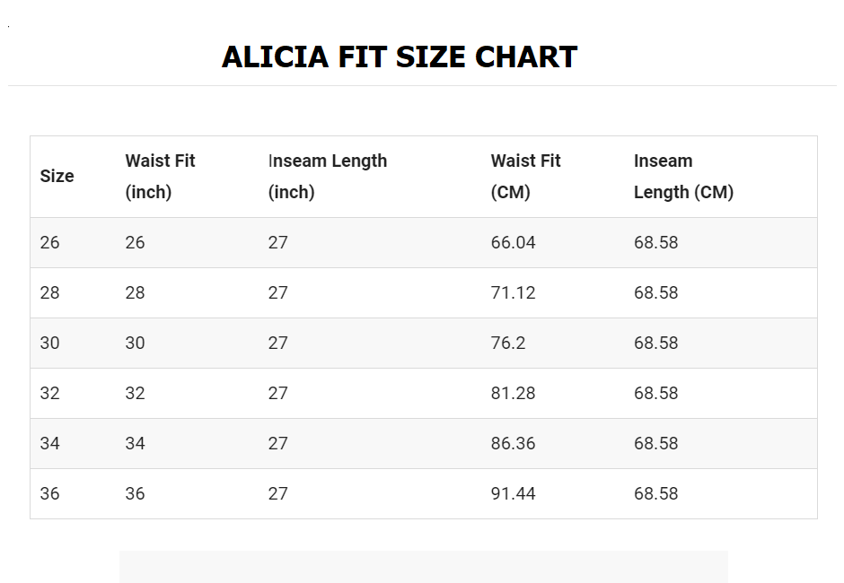 Denim jeans for women size chart for customer to understand the standard of our design