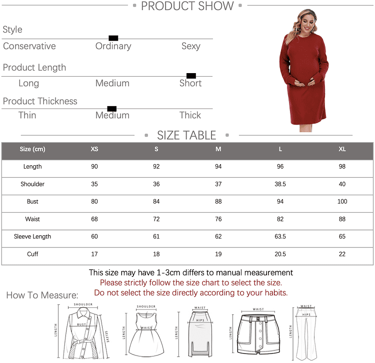 Size chart for motherhood maternity dresses for customer to understand standard size chart of our manufacturer line