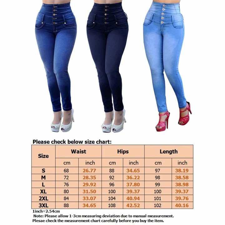 Size Chart for our Wholesale jeans of Ladies.