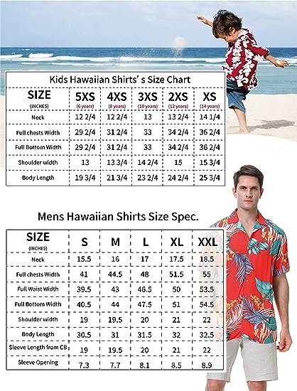 size chart for red hawaiian shirts for customer
