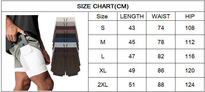 size chart for men running shorts 
