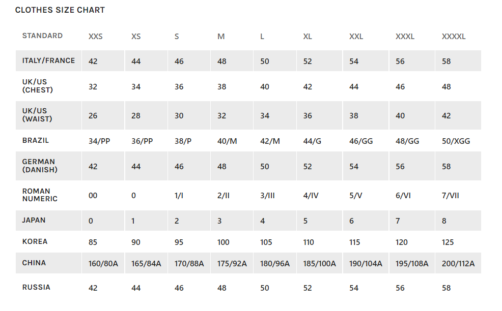 size chart for men jacket which show our viewer exactly what size we made or we can make customized