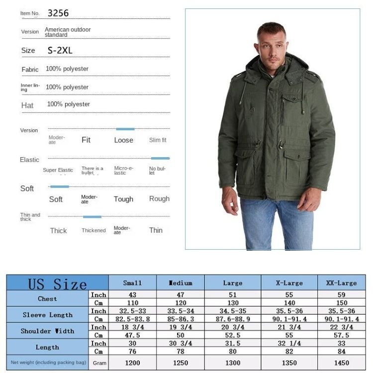men fleece jacket size specification detail and product information for customer