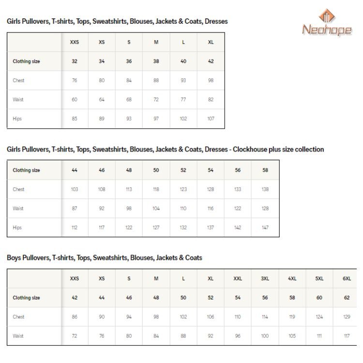 Size Chart based on USA Standard for mens streetwear hoodies