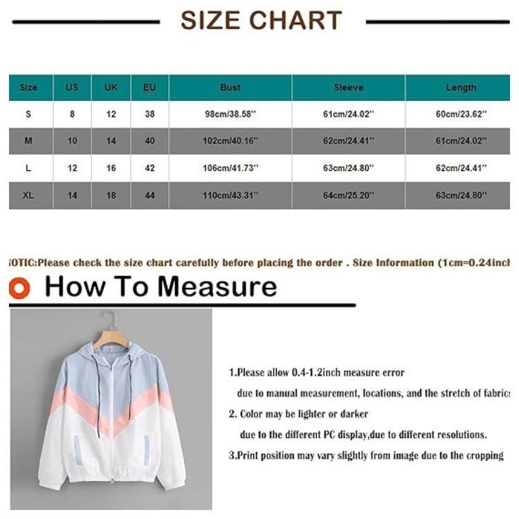 Size chart standard from our OEM Cutom for Windbreaker jacket