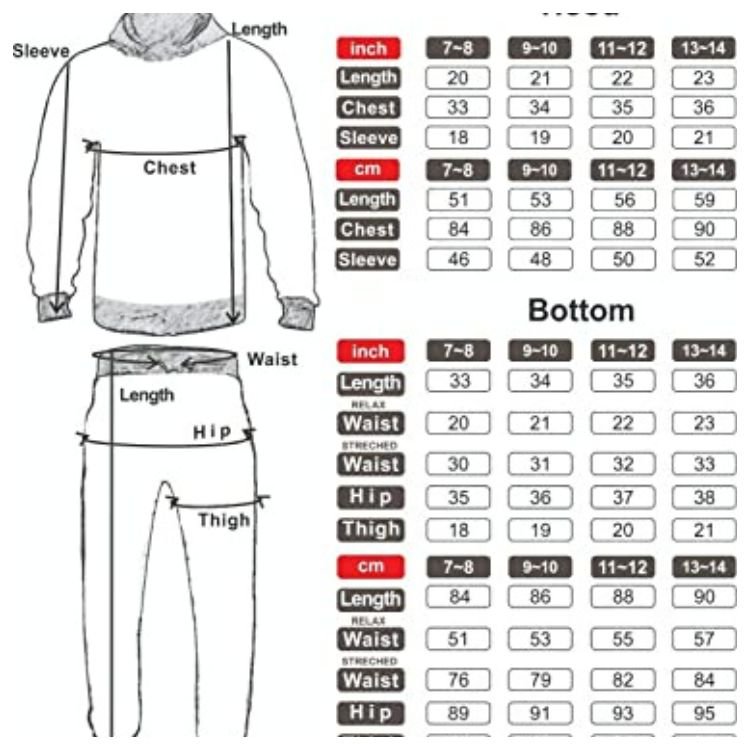 Size Measurement for Our Standard jogging suits for men