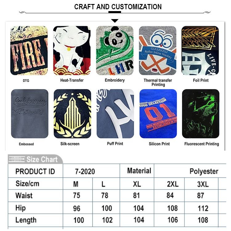 Size Chart for Jogger Track Pants Wholesale Customized 