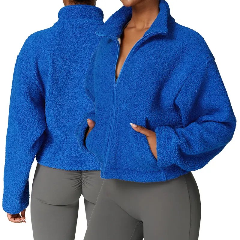 blue solid color for warm fleece jacket womens