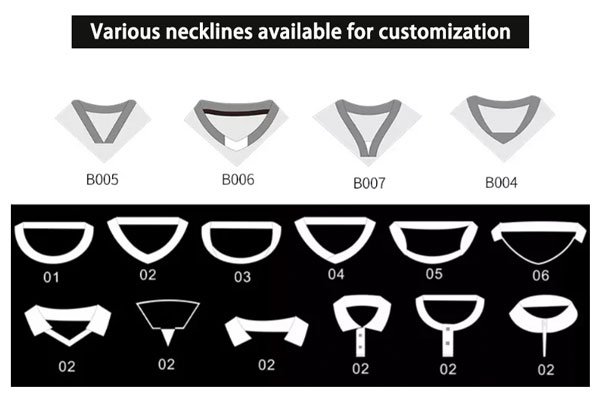 Various necklines available for customization