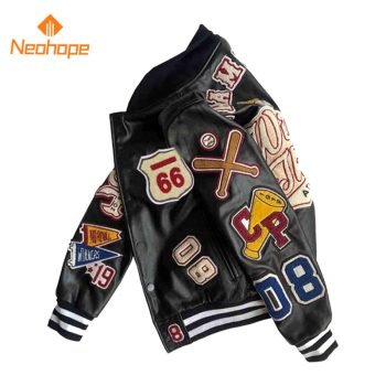 Customized High-Quality Embroidered Leather Baseball Jacket Coats